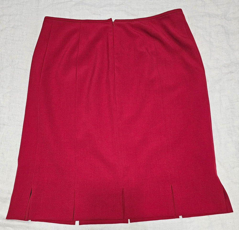 Kasper Red Pleated Hem Pencil Skirt Womens Size 16 Career Knee Length Zipper